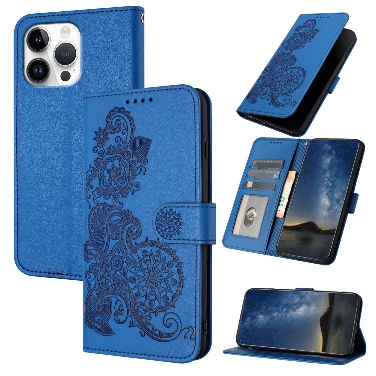 For iPhone 16 Pro Max Datura Flower Embossed Flip Leather Phone Case(Blue) - iPhone 16 Pro Max Cases by PMC Jewellery | Online Shopping South Africa | PMC Jewellery | Buy Now Pay Later Mobicred