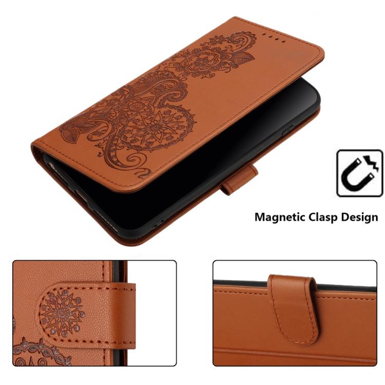 For iPhone 17 Datura Flower Embossed Flip Leather Phone Case(Brown) - free shipping - PMc TechLife - Order now!