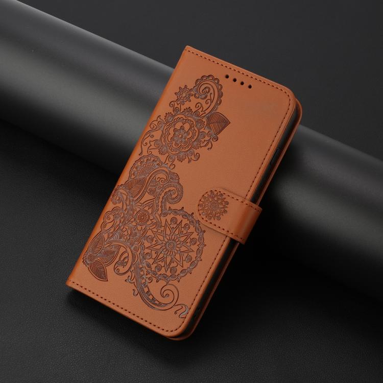 For iPhone 17 Pro Max Datura Flower Embossed Flip Leather Phone Case(Brown) - free shipping - PMc TechLife - Order now!