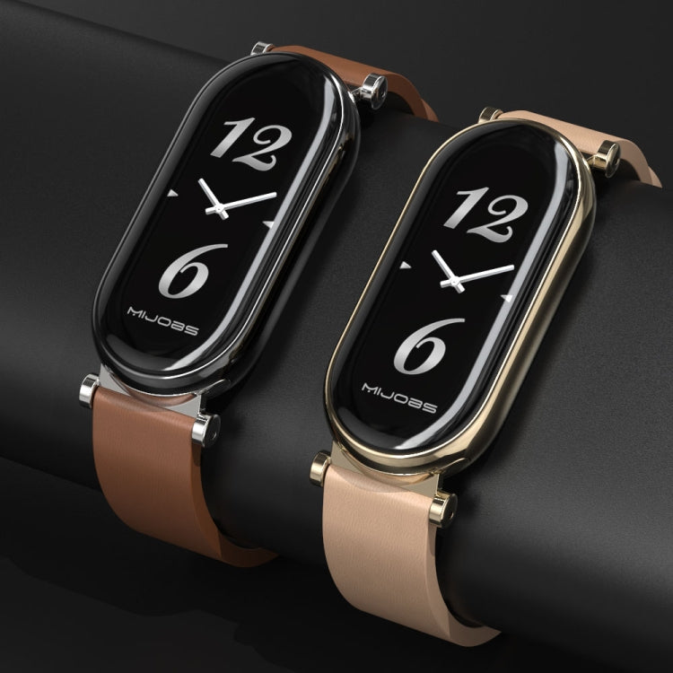 For Xiaomi Smart Band 10 / 9 / 8 Mijobs GT4 First Layer Cowhide Watch Band(Brown Light Gold) - free shipping - PMc TechLife - Order now!