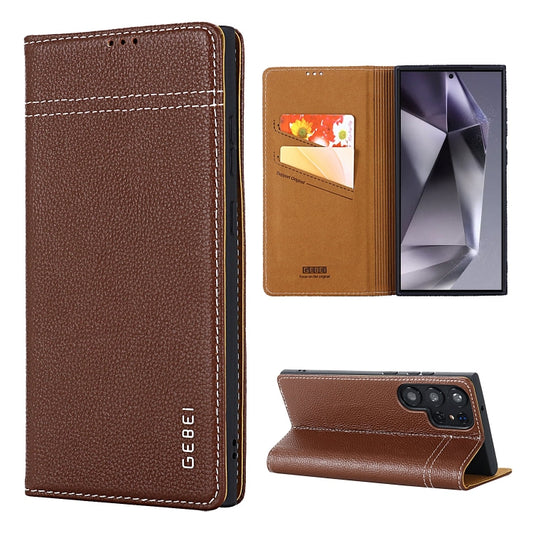 For Samsung Galaxy S24 Ultra 5G GEBEI Top-grain Horizontal Flip Leather Phone Case(Brown) - Galaxy S24 Ultra 5G Cases by GEBEI | Online Shopping South Africa | PMC Jewellery | Buy Now Pay Later Mobicred