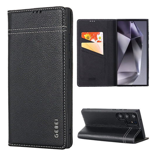 For Samsung Galaxy S24 Ultra 5G GEBEI Top-grain Horizontal Flip Leather Phone Case(Black) - Galaxy S24 Ultra 5G Cases by GEBEI | Online Shopping South Africa | PMC Jewellery | Buy Now Pay Later Mobicred