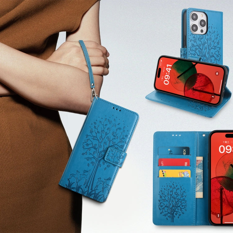For Realme C53 4G / Narzo N53 4G Tree & Deer Embossed Leather Phone Case(Blue) - Realme Cases by PMC TechLife | Online Shopping South Africa | PMC TechLife | Buy Now Pay Later Mobicred