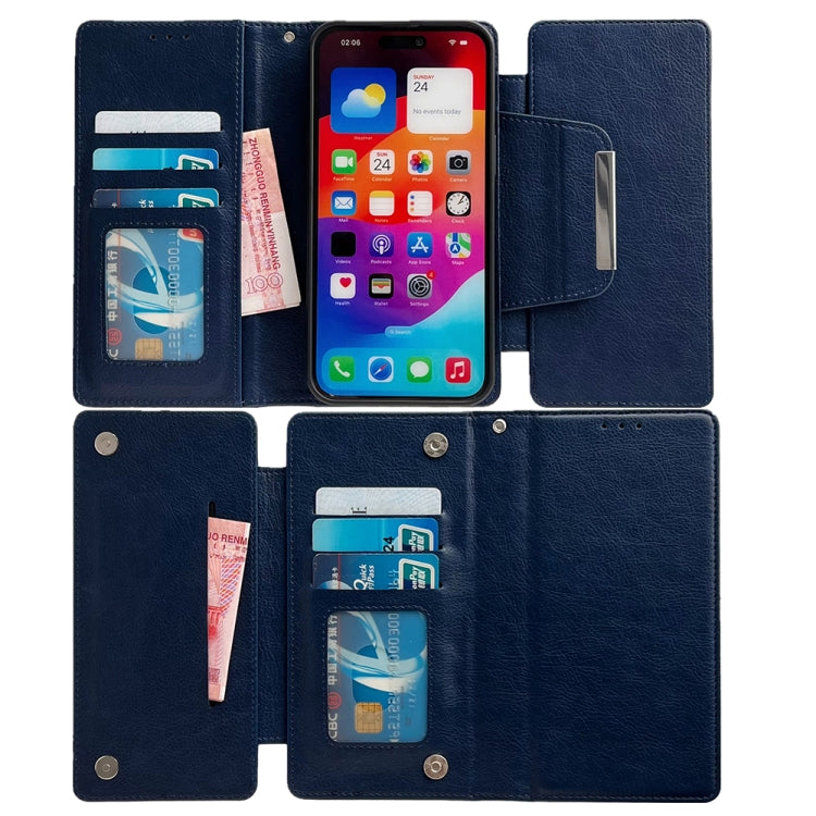 For iPhone 16 Plus Multifunctional 7-Cards Wallet Leather Phone Case(Royal Blue) - free shipping - PMC Jewellery - Order now!