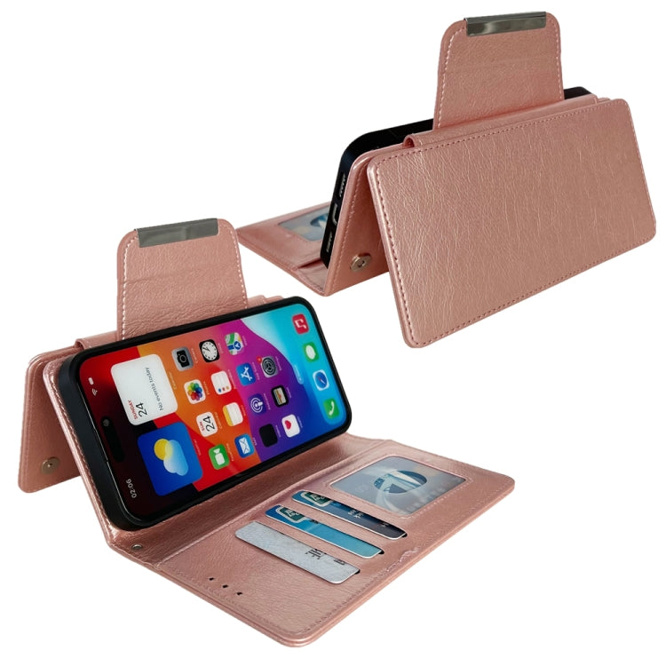 For iPhone 16 Multifunctional Seven Cards Wallet Leather Phone Case(Rose Gold) - iPhone 16 Cases by PMC Jewellery | Online Shopping South Africa | PMC Jewellery | Buy Now Pay Later Mobicred