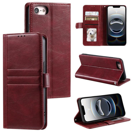 For iPhone 16e Simple 6-Card Wallet Leather Phone Case(Wine Red) - iPhone 16e Cases by PMC Jewellery | Online Shopping South Africa | PMC Jewellery | Buy Now Pay Later Mobicred