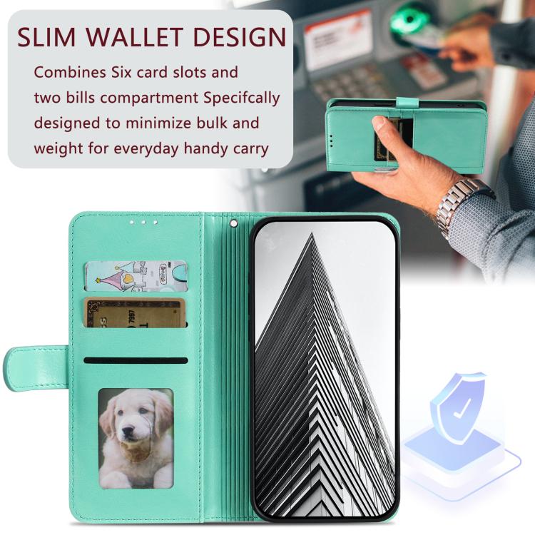 For iPhone 16e Simple 6-Card Wallet Leather Phone Case(Green) - iPhone 16e Cases by PMC TechLife | Online Shopping South Africa | PMC TechLife | Buy Now Pay Later Mobicred