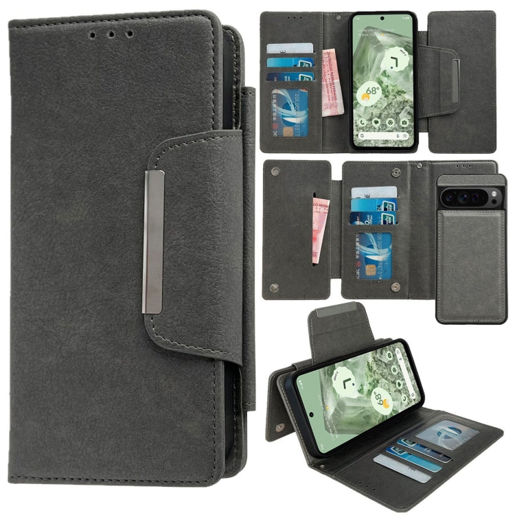 For Google Pixel 9 Pro XL Multifunctional 7-Card Wallet Leather Phone Case(Grey) - Google Cases by PMC TechLife | Online Shopping South Africa | PMC TechLife | Buy Now Pay Later Mobicred