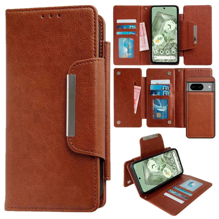 For Google Pixel 8 Multifunctional 7-Card Wallet Leather Phone Case(Brown) - Google Cases by PMC TechLife | Online Shopping South Africa | PMC TechLife | Buy Now Pay Later Mobicred