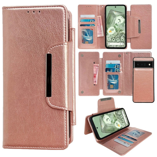 For Google Pixel 6 Pro Multifunctional 7-Card Wallet Leather Phone Case(Rose Gold) - Google Cases by PMC Jewellery | Online Shopping South Africa | PMC Jewellery | Buy Now Pay Later Mobicred