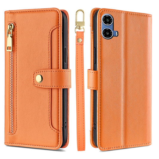 For Motorola Moto G34 5G Sheep Texture Cross-body Zipper Wallet Leather Phone Case(Orange) - Motorola Cases by PMC Jewellery | Online Shopping South Africa | PMC Jewellery | Buy Now Pay Later Mobicred