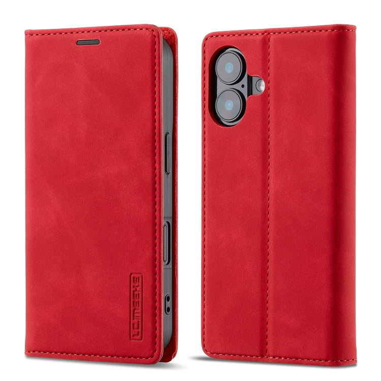 For iPhone 16 Plus LC.IMEEKE Strong Magnetism Microfiber Leather Phone Case(Red) - iPhone 16 Plus Cases by LC.IMEEKE | Online Shopping South Africa | PMC Jewellery | Buy Now Pay Later Mobicred