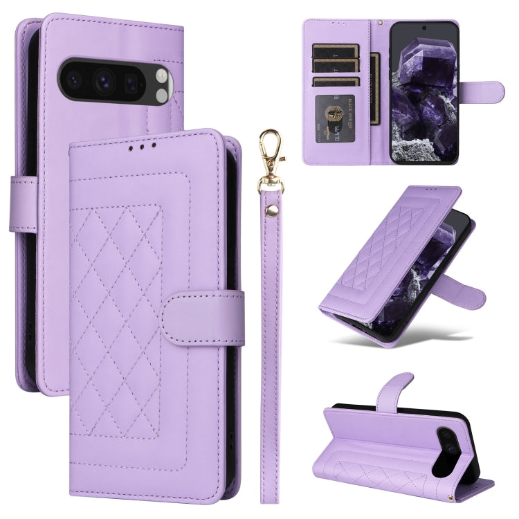 For Google Pixel 9 Diamond Lattice Leather Flip Phone Case(Light Purple) - Google Cases by PMC Jewellery | Online Shopping South Africa | PMC Jewellery | Buy Now Pay Later Mobicred