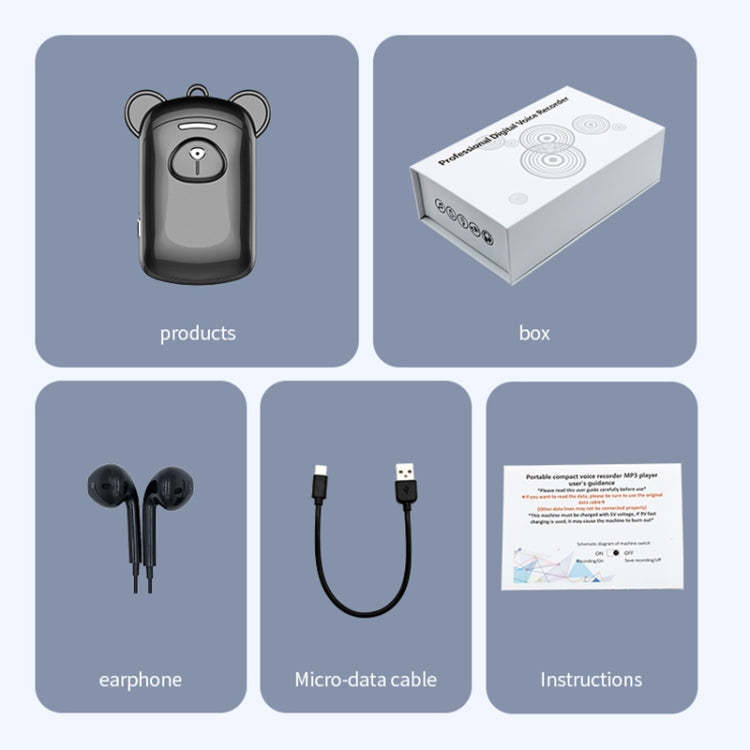 JNN Q6 Bear Smart Noise Cancelling Voice Recorder, Memory:16GB(Black) - Recording Pen by JNN | Online Shopping South Africa | PMC TechLife | Buy Now Pay Later Mobicred