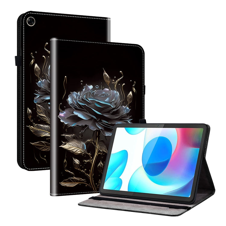 For Realme Pad 10.4 Crystal Texture Painted Leather Tablet Case(Black Rose) - Realme by PMC TechLife | Online Shopping South Africa | PMC TechLife | Buy Now Pay Later Mobicred