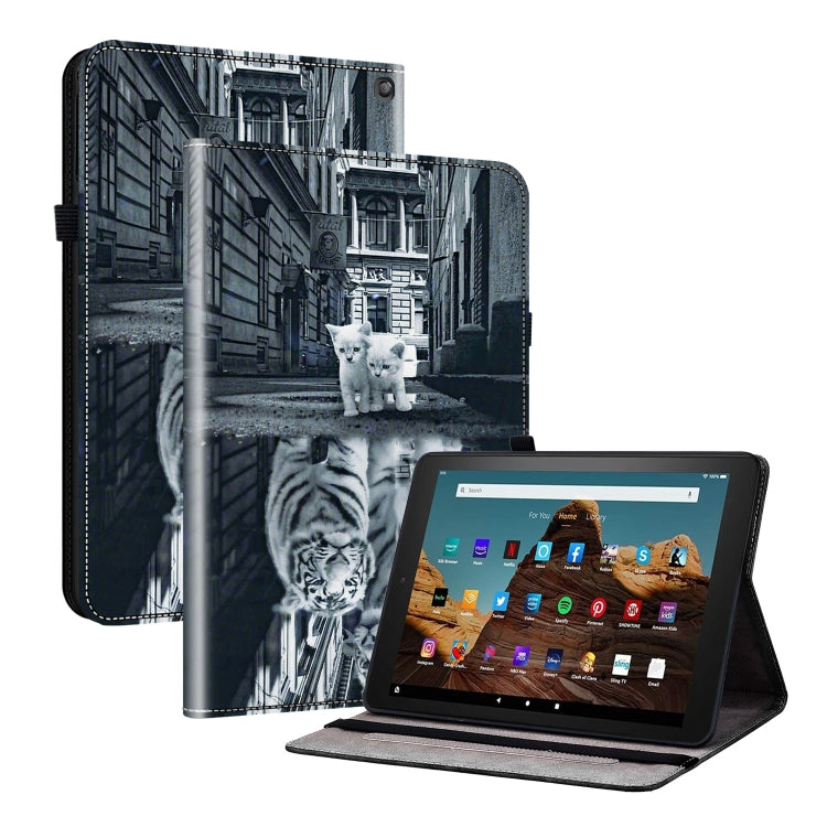 For Amazon Fire HD 10 2019/2017 Crystal Texture Painted Leather Smart Tablet Case(Cat Reflection Tiger) - Amazon by PMC TechLife | Online Shopping South Africa | PMC TechLife | Buy Now Pay Later Mobicred