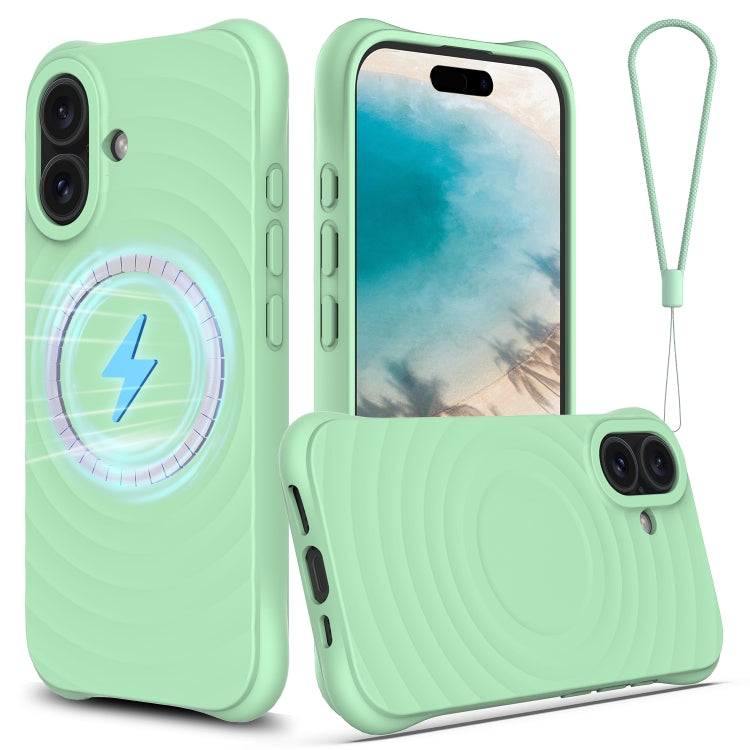 For iPhone 16 Wave Texture MagSafe Magnetic Liquid Silicone Phone Case(Green) - iPhone 16 Cases by PMC Jewellery | Online Shopping South Africa | PMC Jewellery | Buy Now Pay Later Mobicred