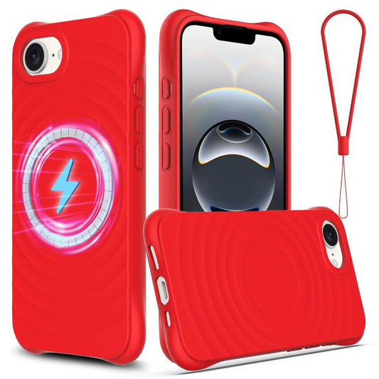 For iPhone 16e Wave Texture MagSafe Magnetic Liquid Silicone Phone Case(Red) - iPhone 16e Cases by PMC Jewellery | Online Shopping South Africa | PMC Jewellery | Buy Now Pay Later Mobicred