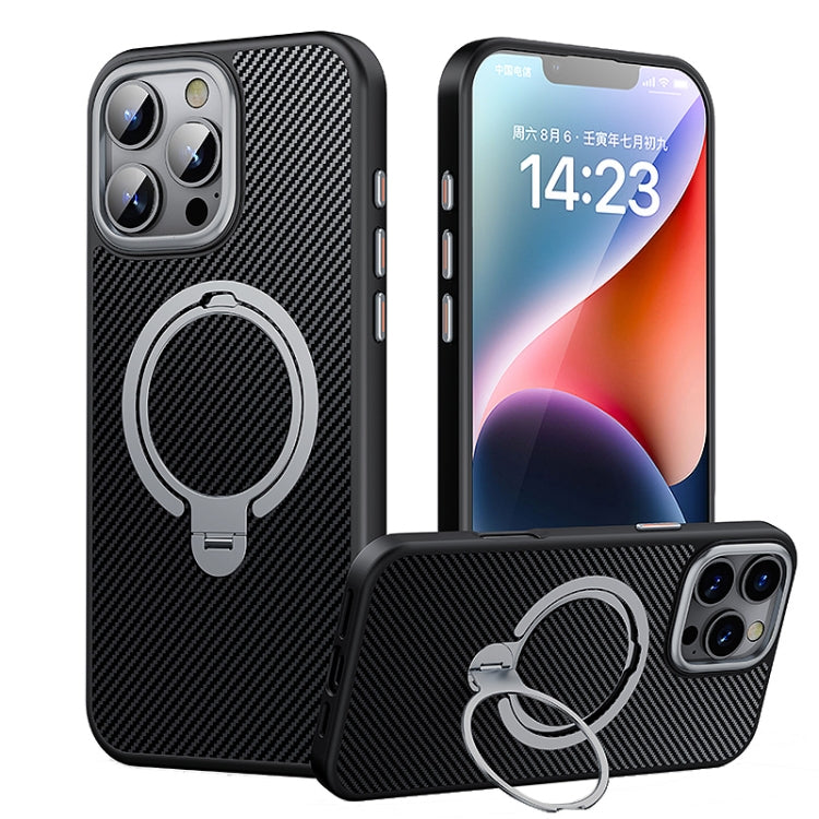 For iPhone 16 Pro Double Ring MagSafe Holder Carbon Fiber Phone Case(Silver) - free shipping - PMC TechLife - Order now!
