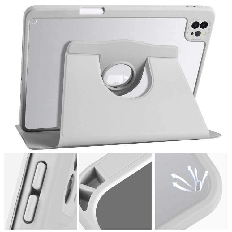 For iPad Pro 11 2024 Acrylic 360 Degree Rotation Holder Leather Tablet Case(Fog Grey) - iPad Pro 11 2024 Cases by PMC TechLife | Online Shopping South Africa | PMC TechLife | Buy Now Pay Later Mobicred
