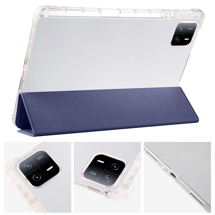 For iPad Pro 13 2024 3-fold Clear TPU Smart Leather Tablet Case with Pen Slot(Dark Blue) - iPad Pro 13 2024 Cases by PMC TechLife | Online Shopping South Africa | PMC TechLife | Buy Now Pay Later Mobicred
