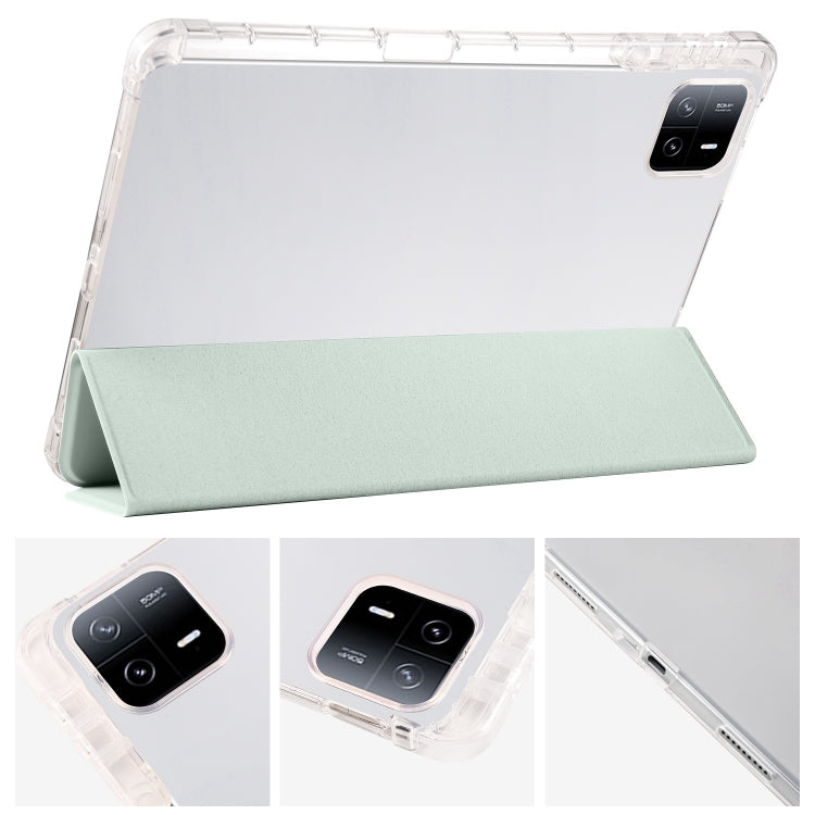 For iPad Pro 11 2024 3-fold Clear TPU Smart Leather Tablet Case with Pen Slot(Light Green) - iPad Pro 11 2024 Cases by PMC Jewellery | Online Shopping South Africa | PMC Jewellery | Buy Now Pay Later Mobicred