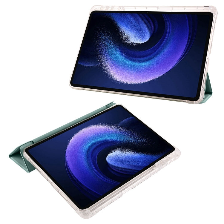 For iPad Air 13 2024 3-fold Clear TPU Smart Leather Tablet Case with Pen Slot(Dark Green) - iPad Air 13 2024 Cases by PMC Jewellery | Online Shopping South Africa | PMC Jewellery | Buy Now Pay Later Mobicred