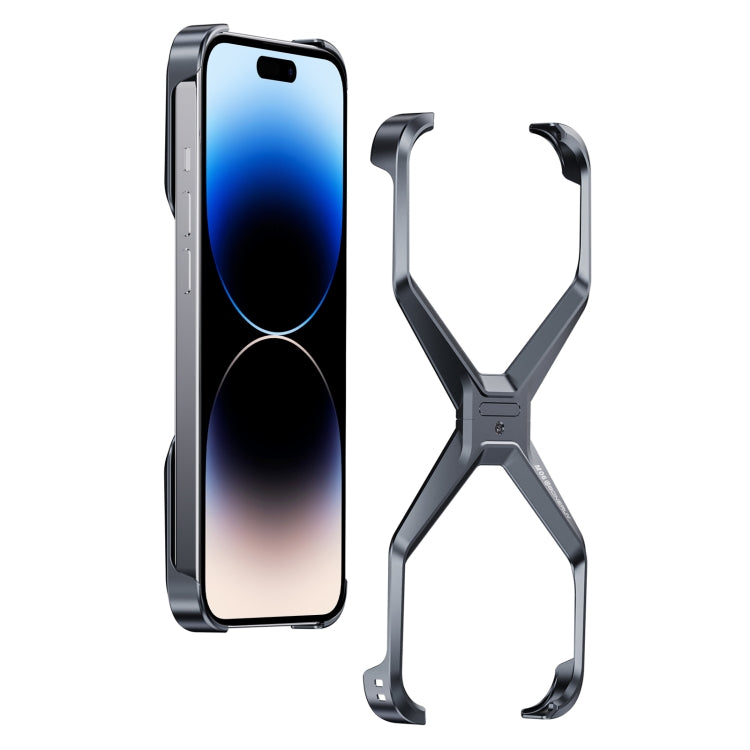 For iPhone 13 Pro Max / 14 Pro Max Frameless X-shaped Metal Phone Case(Grey) - iPhone 14 Pro Max Cases by PMC Jewellery | Online Shopping South Africa | PMC Jewellery | Buy Now Pay Later Mobicred