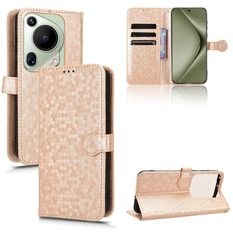 For Huawei Pura 70 Pro / Pro+ Honeycomb Dot Texture Leather Phone Case(Gold) - Huawei Cases by PMC Jewellery | Online Shopping South Africa | PMC Jewellery | Buy Now Pay Later Mobicred