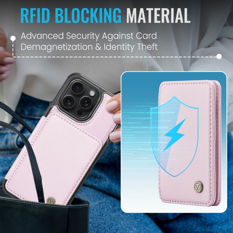 For iPhone 16 Pro Max JEEHOOD J05 Business Magnetic Style RFID Leather Phone Case(Pink) - iPhone 16 Pro Max Cases by JEEHOOD | Online Shopping South Africa | PMC Jewellery | Buy Now Pay Later Mobicred