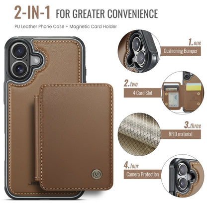 For iPhone 16 JEEHOOD J05 Business Magnetic Style RFID Leather Phone Case(Brown) - iPhone 16 Cases by JEEHOOD | Online Shopping South Africa | PMC Jewellery | Buy Now Pay Later Mobicred