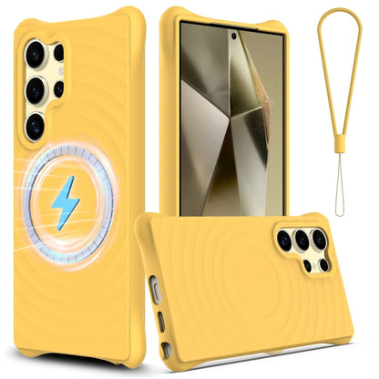 For Samsung Galaxy S25 Ultra 5G Wave Texture MagSafe Magnetic Liquid Silicone Phone Case(Yellow) - Galaxy S25 Ultra 5G Cases by PMC Jewellery | Online Shopping South Africa | PMC Jewellery | Buy Now Pay Later Mobicred