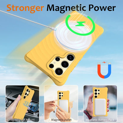 For Samsung Galaxy S25 Ultra 5G Wave Texture MagSafe Magnetic Liquid Silicone Phone Case(Yellow) - Galaxy S25 Ultra 5G Cases by PMC Jewellery | Online Shopping South Africa | PMC Jewellery | Buy Now Pay Later Mobicred