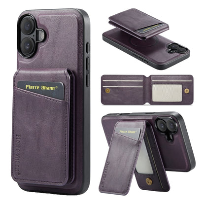 For iPhone 16 Plus Fierre Shann Oil Wax Cow Leather Magnetic Card Holder Phone Case(Purple) - iPhone 16 Plus Cases by FIERRE SHANN | Online Shopping South Africa | PMC Jewellery | Buy Now Pay Later Mobicred