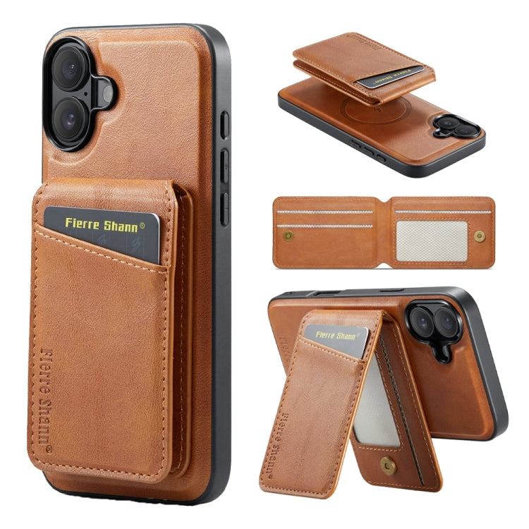 For iPhone 16 Fierre Shann Oil Wax Cow Leather Magnetic Card Holder Phone Case(Brown) - iPhone 16 Cases by FIERRE SHANN | Online Shopping South Africa | PMC Jewellery | Buy Now Pay Later Mobicred