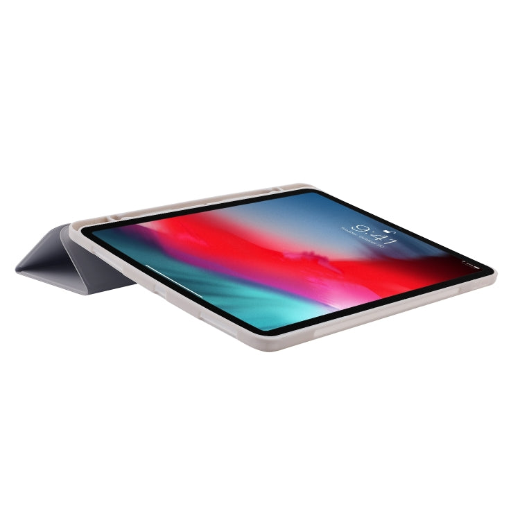 For iPad Air 11 2024 Skin Feel Tri-fold Leather Tablet Case with Pen Slot(Grey) - iPad Air 11 2024 Cases by PMC TechLife | Online Shopping South Africa | PMC TechLife | Buy Now Pay Later Mobicred