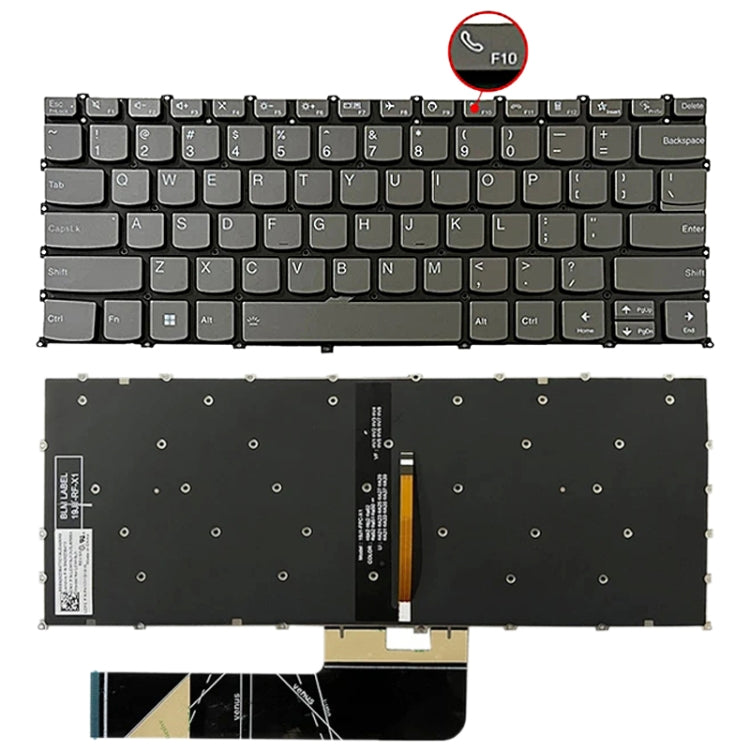 For Lenovo IdeaPad 5 / Yoga Slim 7 Pro US Version Laptop Backlight Keyboard, F10 Key with Phone Icon(Grey) - Lenovo Spare Parts by PMC Jewellery | Online Shopping South Africa | PMC Jewellery | Buy Now Pay Later Mobicred