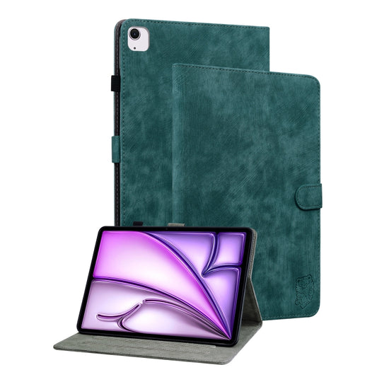 For iPad Air 13 2024 Embossed Tiger Pattern Leather Tablet Case(Dark Green) - iPad Air 13 2024 Cases by PMC Jewellery | Online Shopping South Africa | PMC Jewellery | Buy Now Pay Later Mobicred