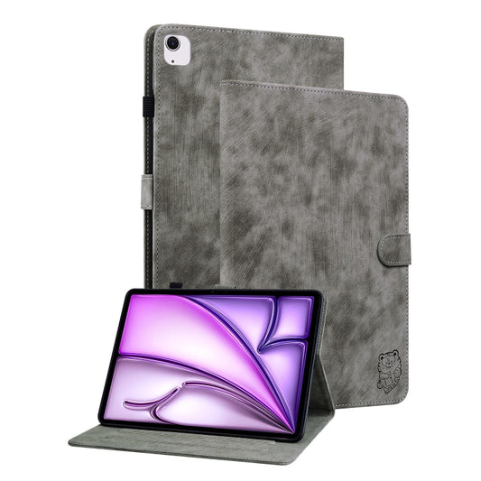 For iPad Air 11 2024 Embossed Tiger Pattern Leather Tablet Case(Grey) - iPad Air 11 2024 Cases by PMC Jewellery | Online Shopping South Africa | PMC Jewellery | Buy Now Pay Later Mobicred