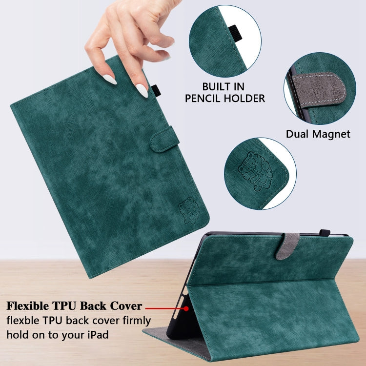 For iPad Air 11 2024 Embossed Tiger Pattern Leather Tablet Case(Dark Green) - iPad Air 11 2024 Cases by PMC Jewellery | Online Shopping South Africa | PMC Jewellery | Buy Now Pay Later Mobicred