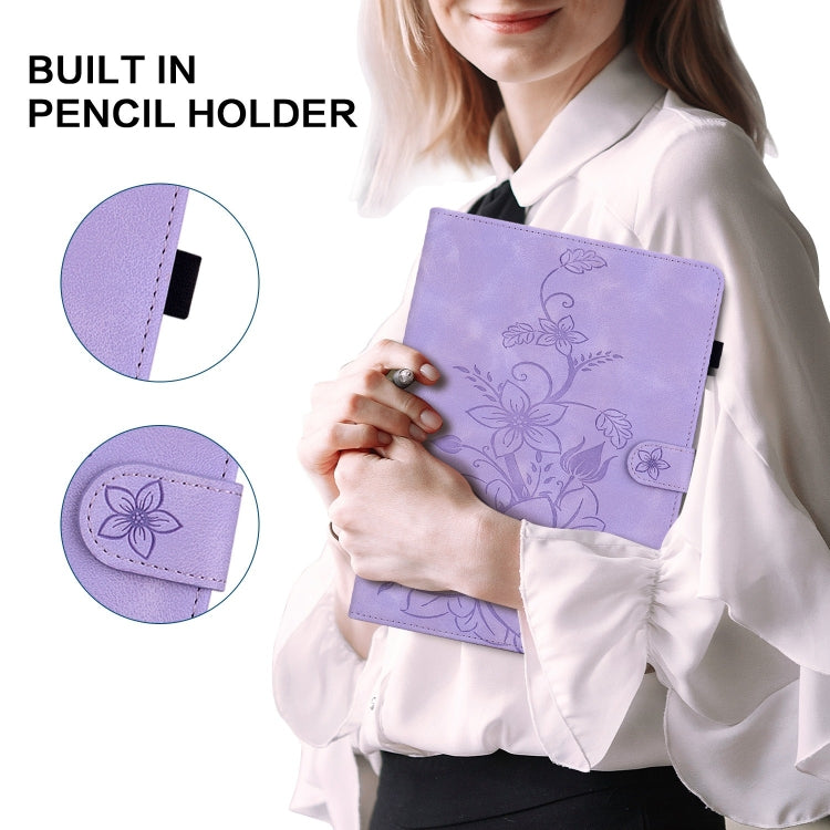 For iPad Air 13 2024 Lily Embossed Leather Smart Tablet Case(Purple) - iPad Air 13 2024 Cases by PMC Jewellery | Online Shopping South Africa | PMC Jewellery | Buy Now Pay Later Mobicred