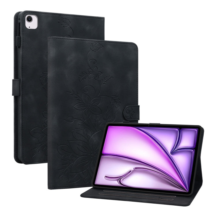 For iPad Air 13 2024 Lily Embossed Leather Smart Tablet Case(Black) - iPad Air 13 2024 Cases by PMC TechLife | Online Shopping South Africa | PMC TechLife | Buy Now Pay Later Mobicred