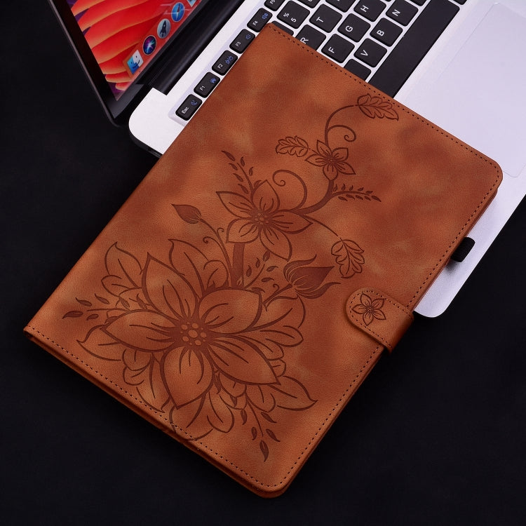 For iPad Air 11 2024 Lily Embossed Leather Smart Tablet Case(Brown) - iPad Air 11 2024 Cases by PMC Jewellery | Online Shopping South Africa | PMC Jewellery | Buy Now Pay Later Mobicred