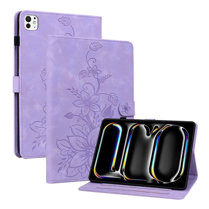For iPad Pro 11 2024 Lily Embossed Leather Smart Tablet Case(Purple) - iPad Pro 11 2024 Cases by PMC Jewellery | Online Shopping South Africa | PMC Jewellery | Buy Now Pay Later Mobicred