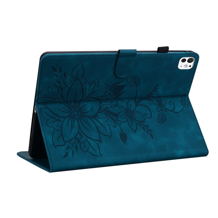 For iPad Pro 11 2024 Lily Embossed Leather Smart Tablet Case(Dark Blue) - iPad Pro 11 2024 Cases by PMC TechLife | Online Shopping South Africa | PMC TechLife | Buy Now Pay Later Mobicred