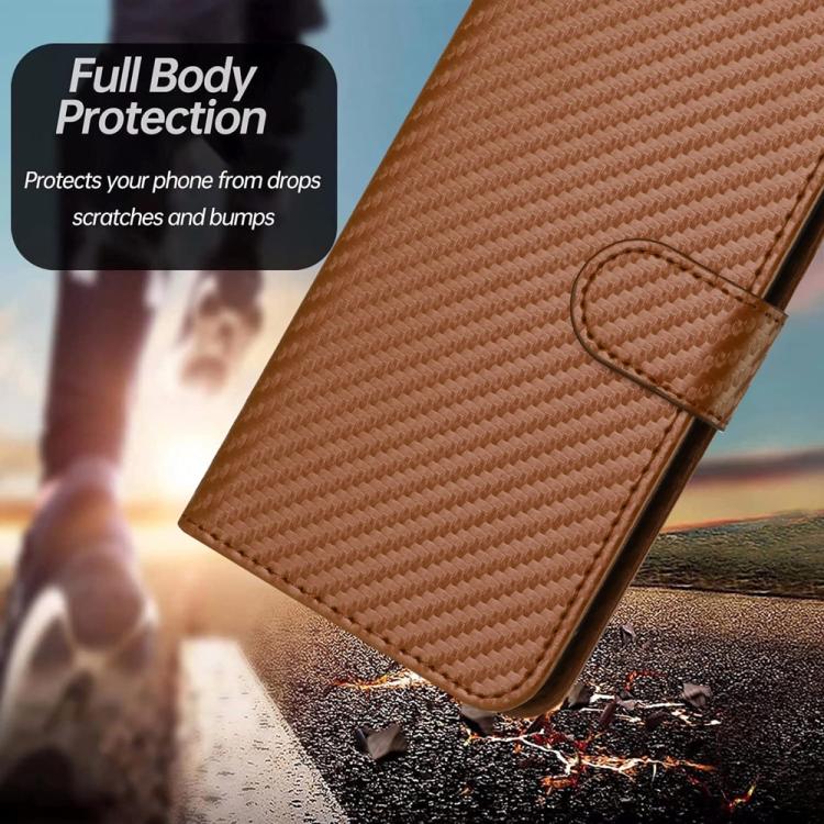 For iPhone 17 YX0070 Carbon Fiber Buckle Leather Phone Case with Lanyard(Coffee) - free shipping - PMc TechLife - Order now!