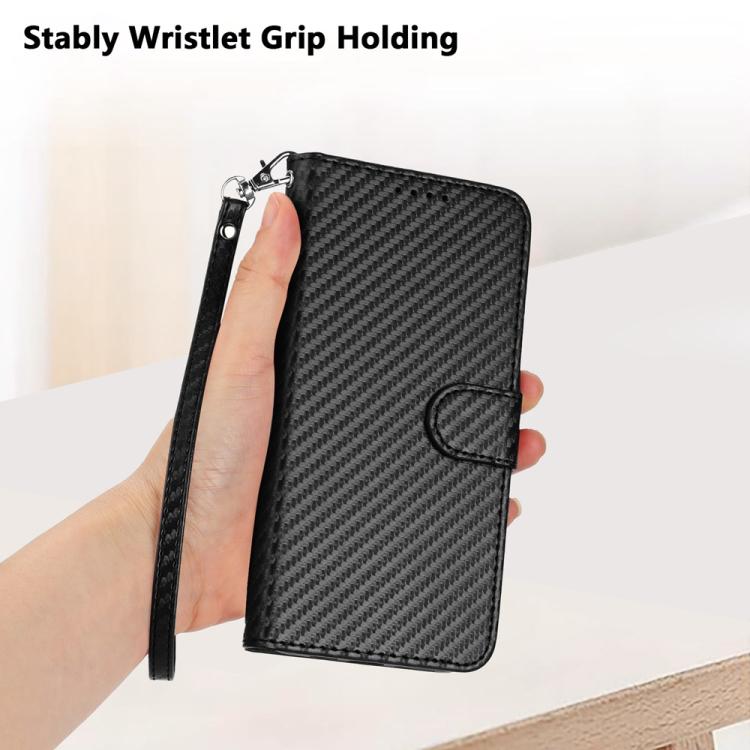 For iPhone 17 Pro Max YX0070 Carbon Fiber Buckle Leather Phone Case with Lanyard(Black) - free shipping - PMc TechLife - Order now!
