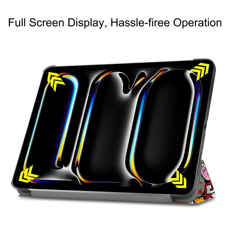 For iPad Pro 13 2024 Custer Painted 3-Fold Holder Smart Leather Tablet Case(Graffiti) - iPad Pro 13 2024 Cases by PMC TechLife | Online Shopping South Africa | PMC TechLife | Buy Now Pay Later Mobicred