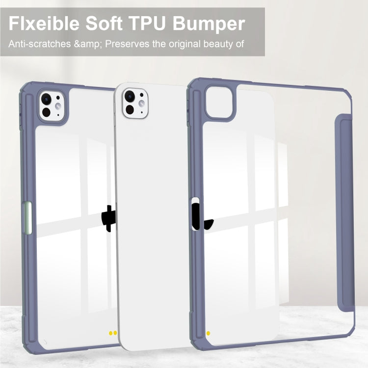 For iPad Pro 11 2024 Pure Color 3-fold Clear TPU Smart Leather Tablet Case(Lavender) - iPad Pro 11 2024 Cases by PMC TechLife | Online Shopping South Africa | PMC TechLife | Buy Now Pay Later Mobicred