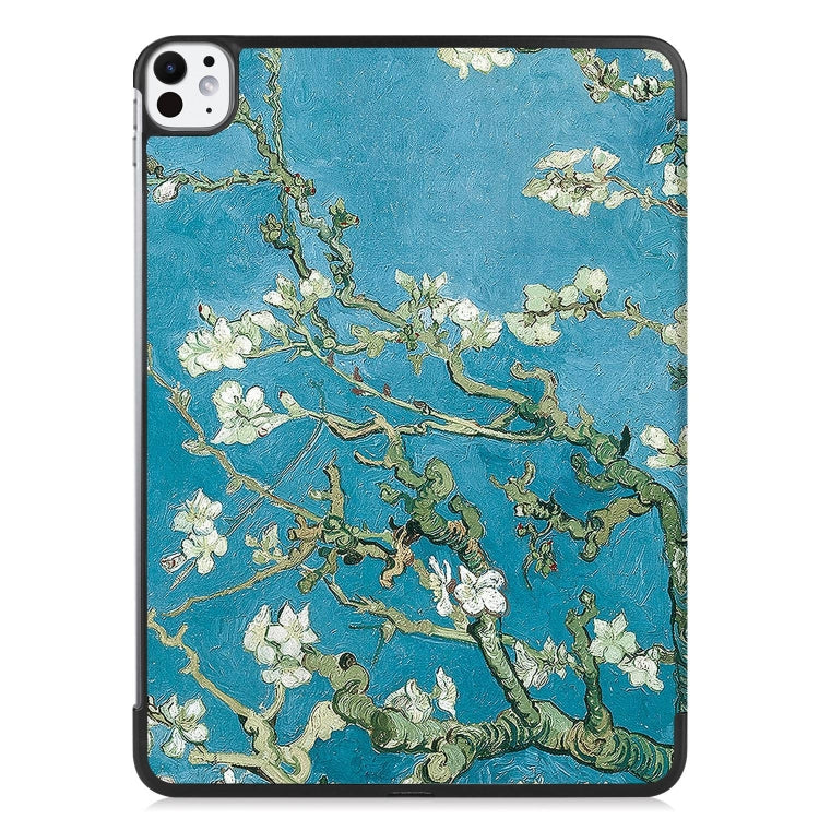 For iPad Pro 11 2024 Custer Painted 3-Fold Holder Smart Leather Tablet Case(Apricot Blossom) - iPad Pro 11 2024 Cases by PMC TechLife | Online Shopping South Africa | PMC TechLife | Buy Now Pay Later Mobicred